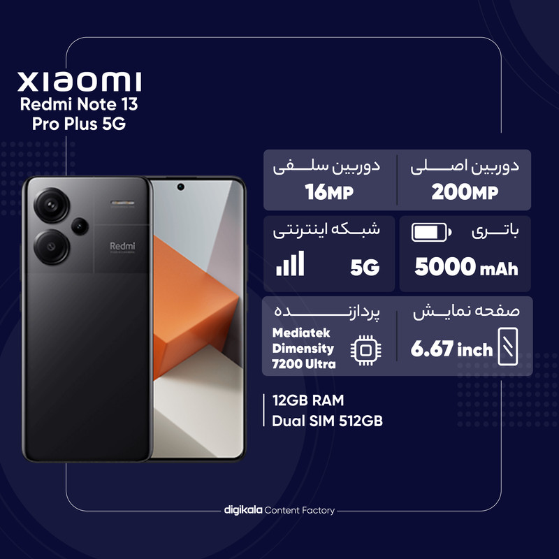  گوشی موبایل شیائومی مدل Redmi Note 13 Pro Plus 5G دو سیم کارت ظرفیت 512 گیگابایت و رم 12 گیگابایت