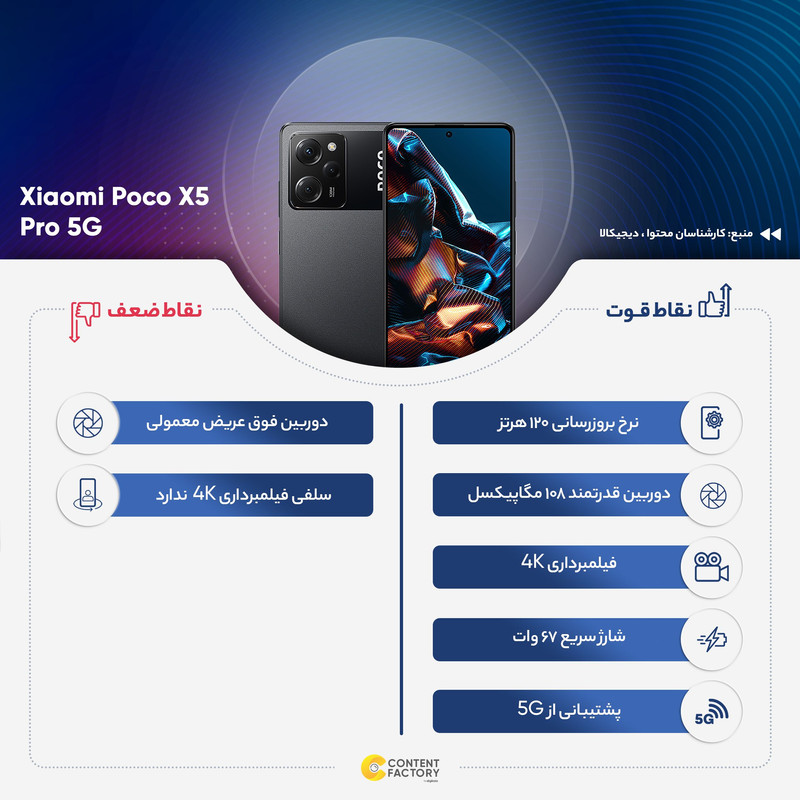  گوشی موبایل شیائومی مدل Poco X5 Pro 5G دو سیم کارت ظرفیت 256 گیگابایت و رم 8 گیگابایت - گلوبال