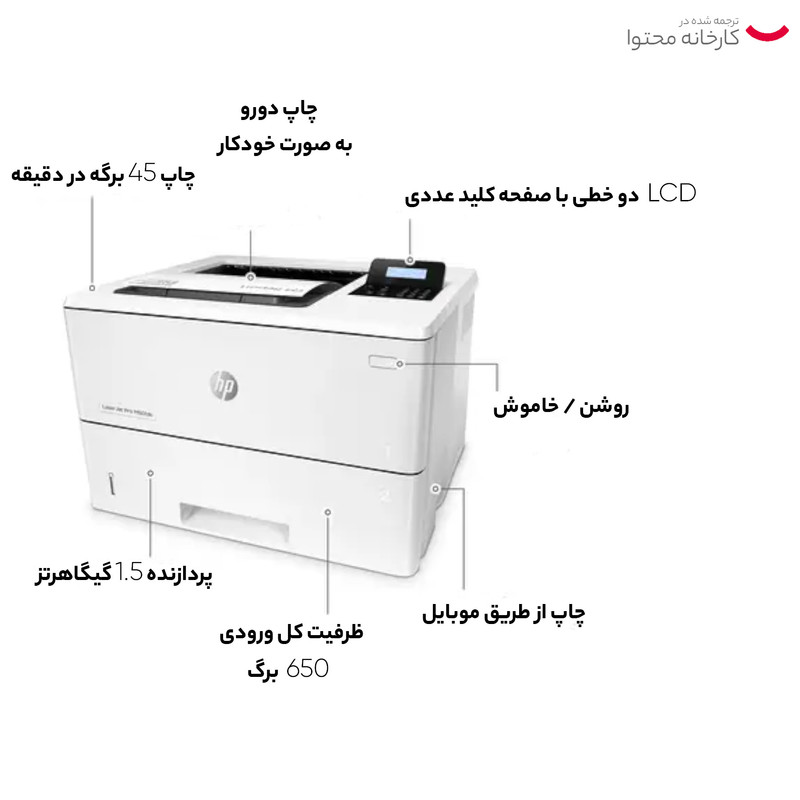  پرینتر اچ پی تک رنگ تک کاره با چاپ لیزری مدل LaserJet Pro M501dn، سایز چاپ A4، قابلیت چاپ دو رو
